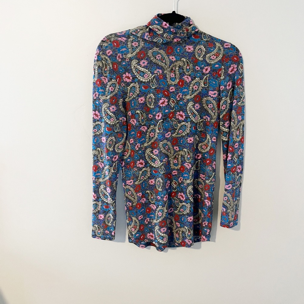 Isabel Marant Lizyela Paisley Turtleneck Top Blue Pink Floral 38